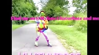 Hot Rollerskate Doll Flashes Perky Titts On A Public Trail And Almost Gets Caught!
